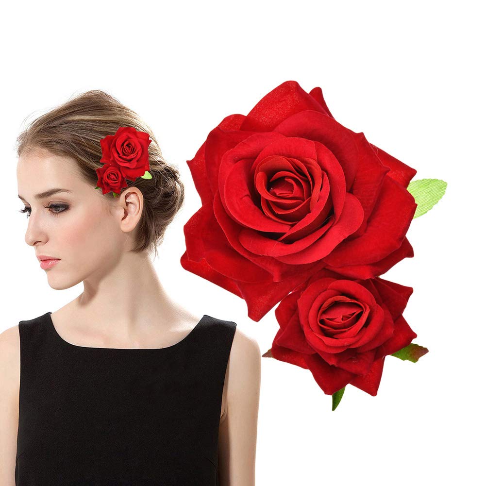 Rose Flower Hair Clip 3D Red Roses Flower Hair Accessories Comb Piece for Girls Women Bride Wedding Hair Clip Flamenco Dancer Hairpins Headwear
