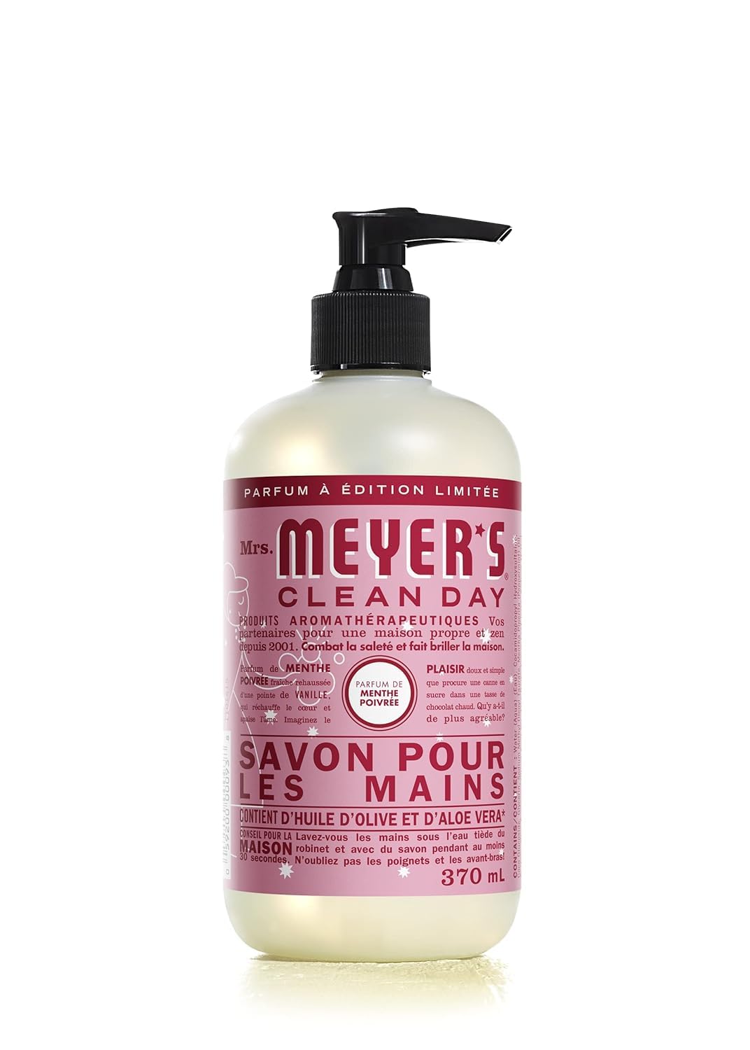 Mrs. Meyer's Clean Day Liquid Hand Soap, Hand Wash Made with Essential Oils, Peppermint Scent, 370 ml Soap Pump Bottle