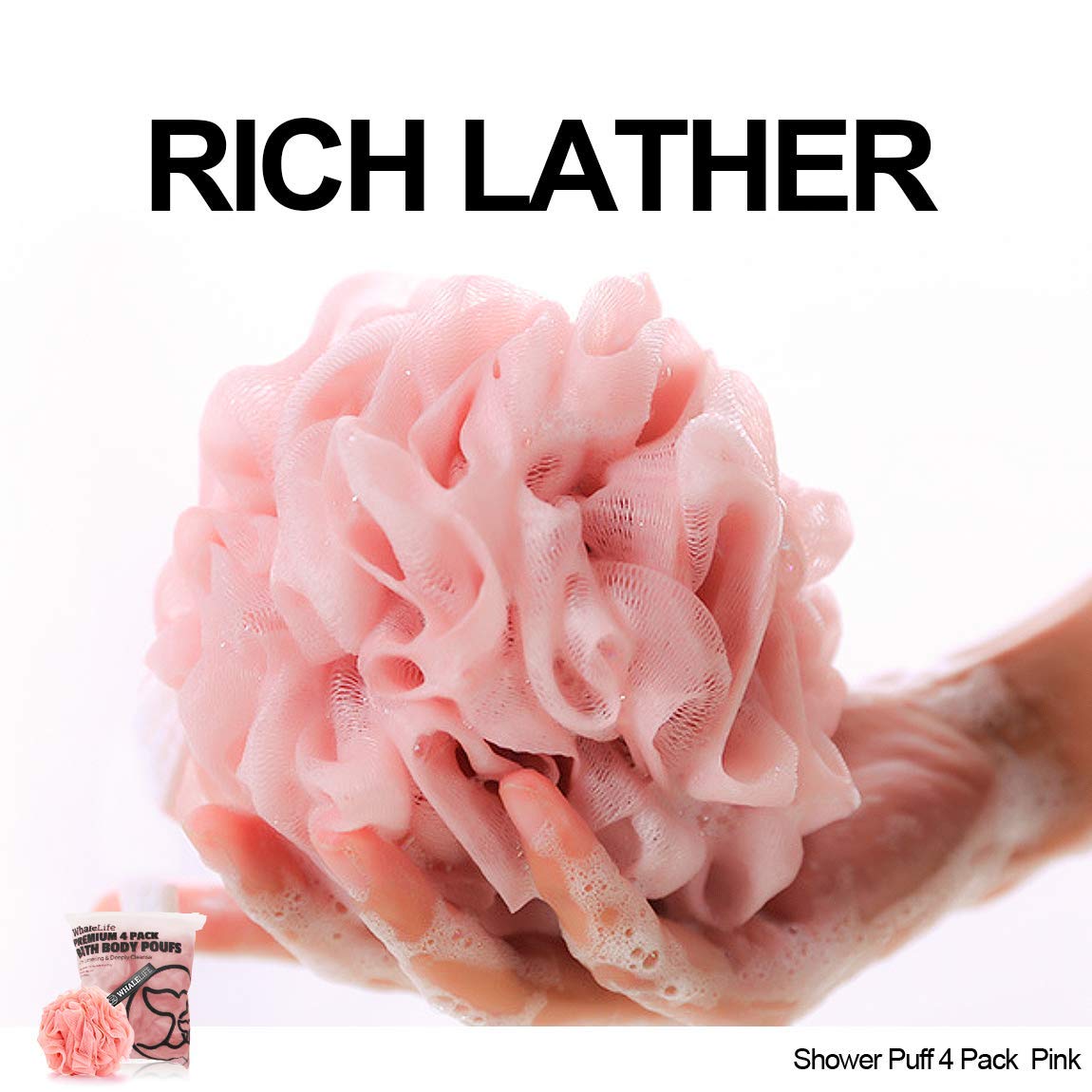 Loofah Sponge Bath Sponge for Women Men 4 Pack (Pink)