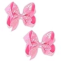 AMYDECOR 6 Inch Pink Sparkly Glitter Sequin Hair Bows for Girls Toddlers Kids Children Teenage (2PCS)
