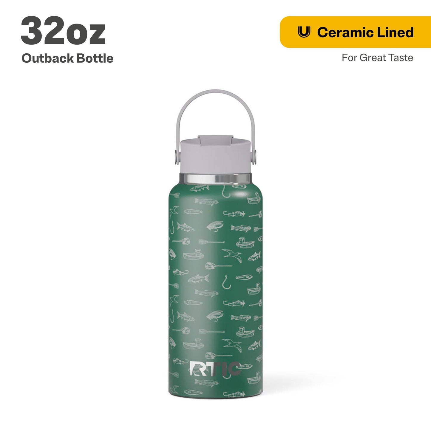 RTIC 32oz Outback Bottle, Ceramic Lined, Insulated, Stainless Steel, Metal, Double Wall Vacuum-Insulation, Leak-Proof Lid, BPA-Free Water Flask