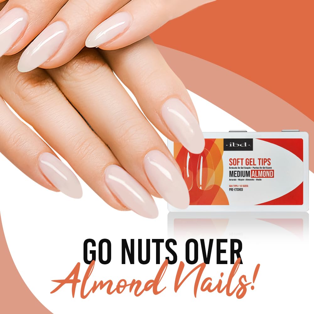 IBD Clear Soft Gel Nail Tips Medium Almond Shape - Pre-Etched, Nail Extensions for Strong Adhesion, Long-Lasting Acrylic Press On Nails, DIY Nail Art Beauty & Personal Care IBD