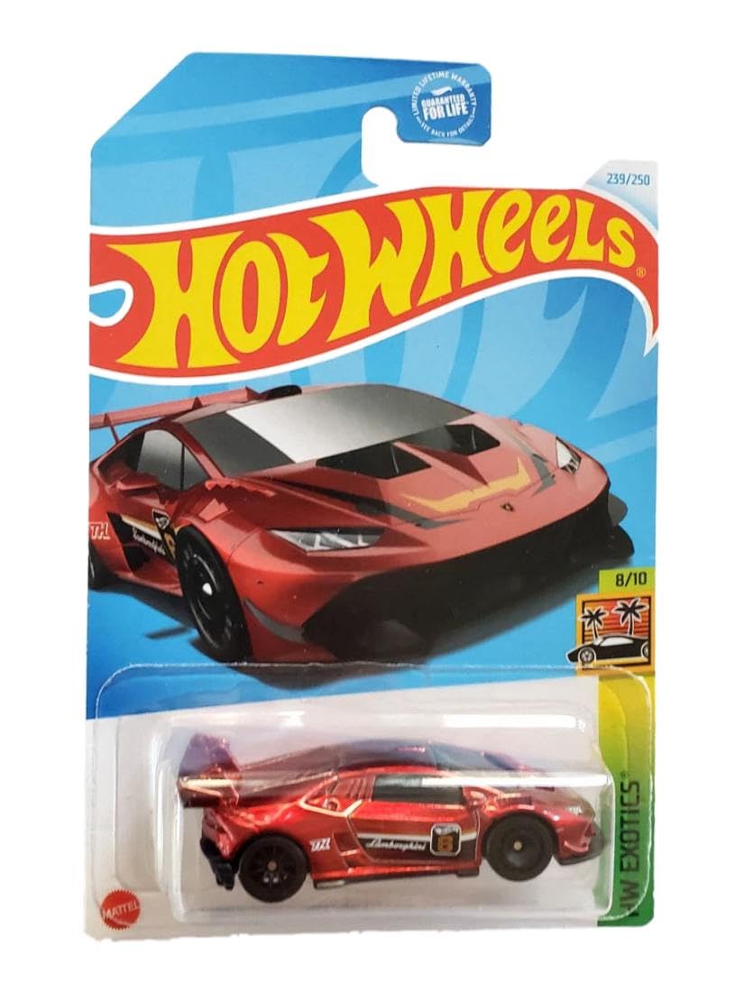 Hot Wheels Treasure Hunt Lamborghini Huracan LP 620-2 Super Trofeo, HW Exotics Series 8/10, Red Die-Cast Car, 2021 Collection