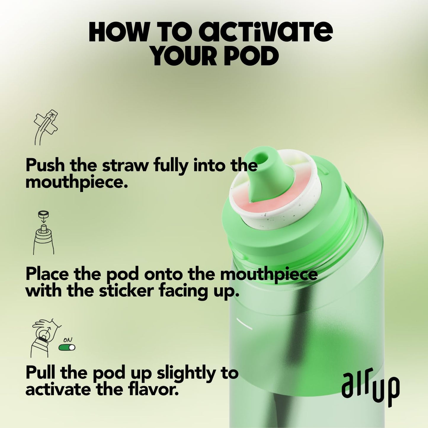 air up® water bottle (22 oz) for school, sports, gym | includes 5 scent pods & straw | flavored bottle in green - also for kids, boys, girls | no…