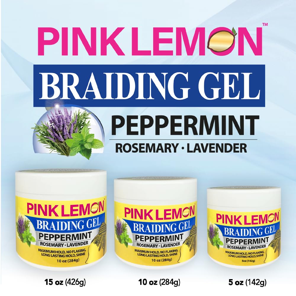 PINK LEMON Braiding Gel Peppermint - Maximum Hold, No Flaking, Long Lasting Hold, High Shine. For Micro, Inter, Dread, Faux, Loc, Twist, Braid, Edge