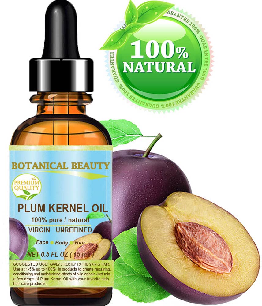 Botanical Beauty French PLUM KERNEL OIL 100% Pure Natural Virgin Unrefined Cold Pressed Carrier Oil 0.5 oz- 15 ml for Face, Skin, Hair, Lips, Nails