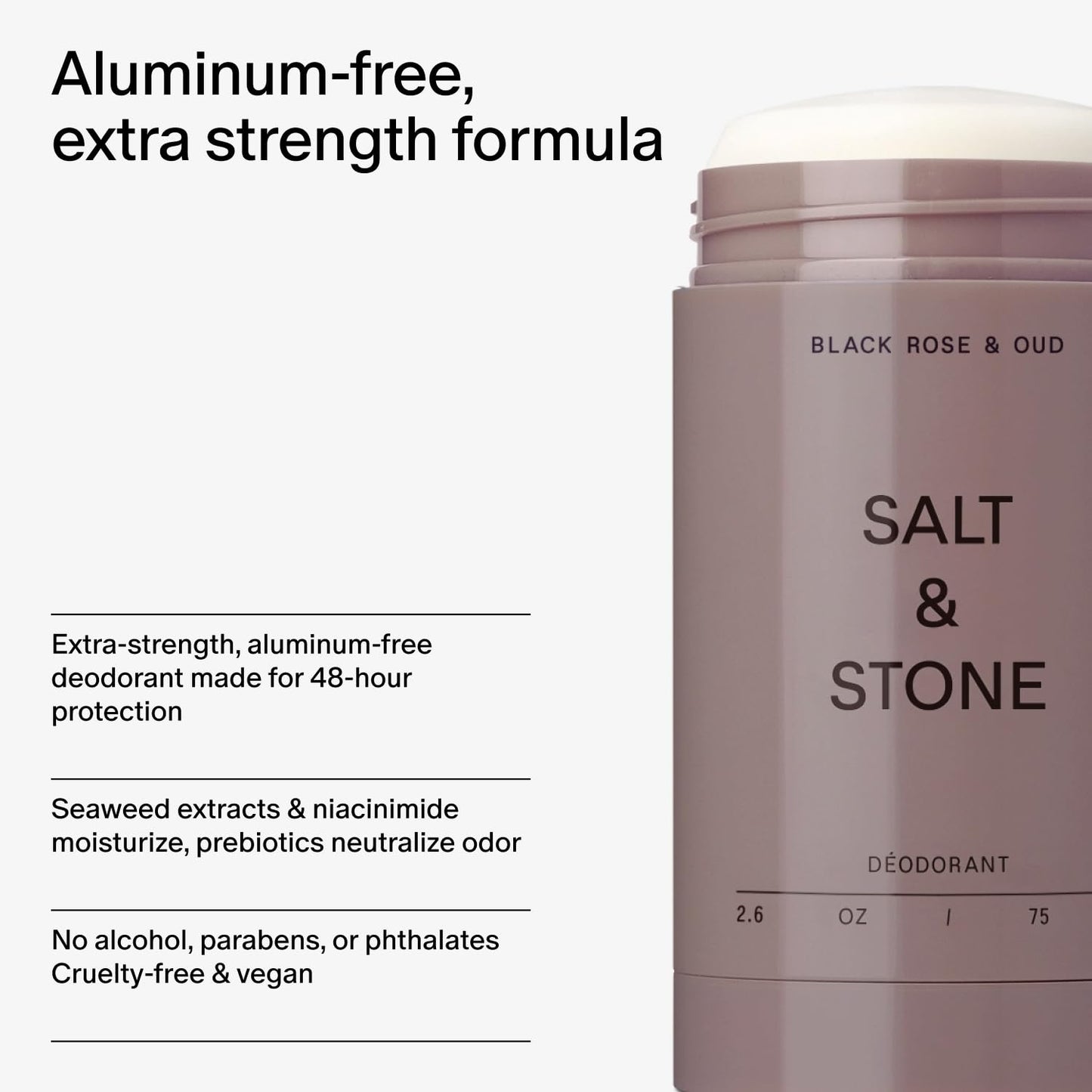 Salt & Stone Aluminum Free Deodorant | Extra Strength 48 Hour Protection for Women & Men | Made with Seaweed Extracts, Niacinamide & Prebiotics | Beauty and Personal Care Salt & Stone
