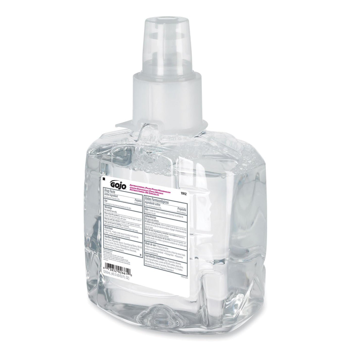 GOJO 1912-02 Antibacterial Plum Foam Hand Refill, Single Unit, 1200 mL