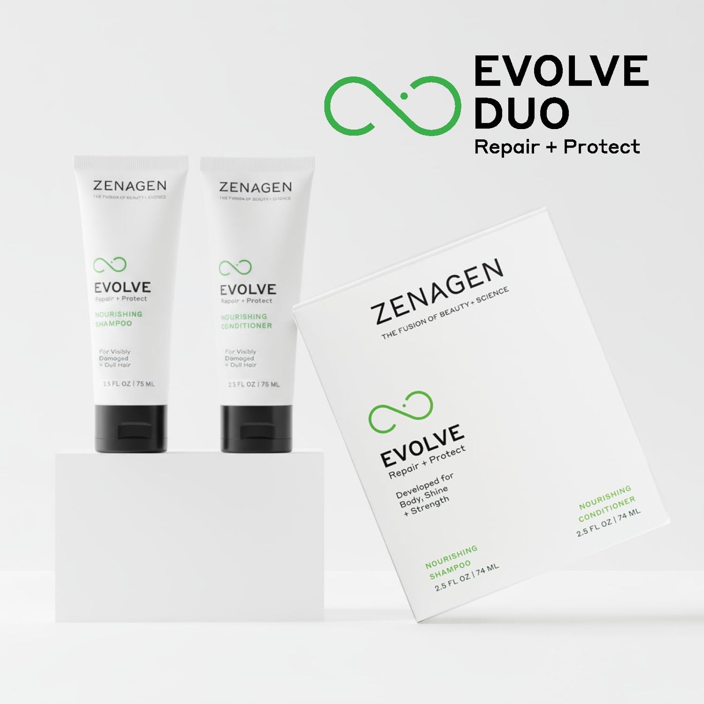 ZENAGEN Evolve Repair + Protect Travel Duo | Nourishing Shampoo + Conditioner, Repairs & Strengthens Damaged Hair, Promotes Thicker Fuller Growth