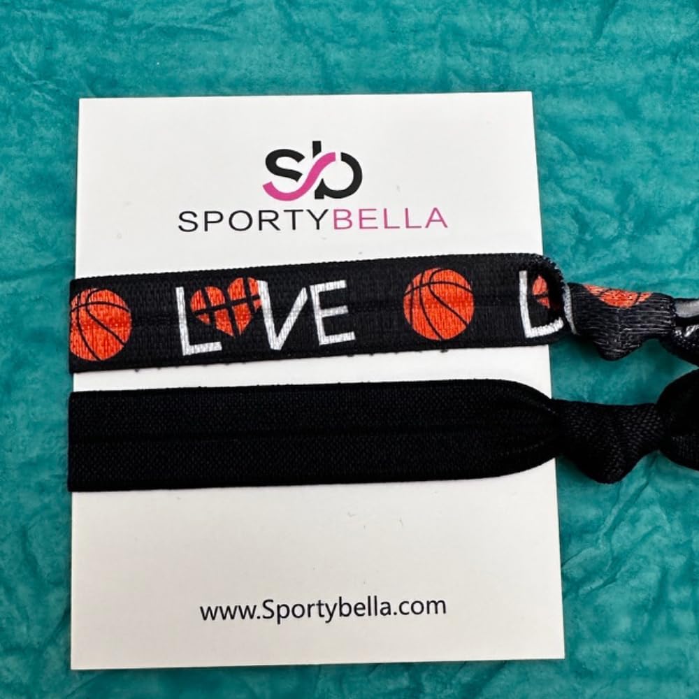 Infinity Collection - Basketball Hair Ties (Black) - No Crease & Tangle, One Size Comfort Fit Hair Accessories for Sports-Fan - 5 Packs (2pcs/Pack)