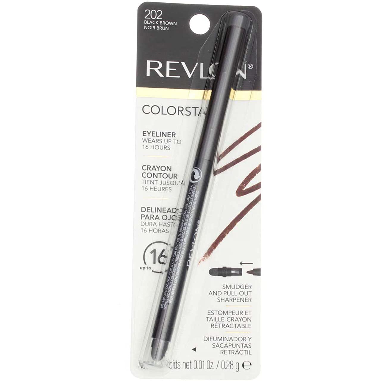 REVLON Pencil Eyeliner, ColorStay Eye Makeup with Built-in Sharpener, Waterproof, Smudgeproof, Longwearing with Ultra-Fine Tip, Black Brown, 0.01 Oz