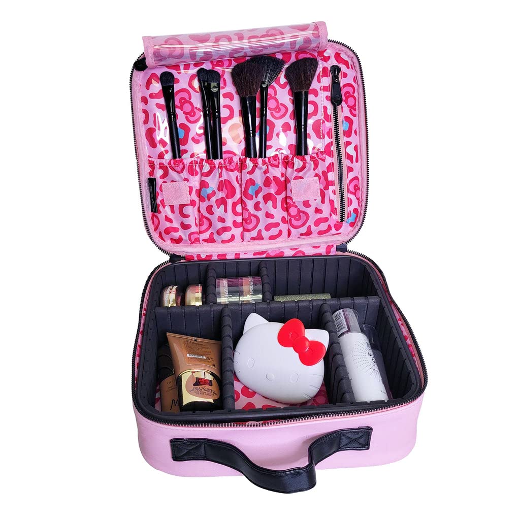 Impressions Vanity Hello Kitty Cosmetic Bag – Faux Leather Travel Toiletry Bag with Zipper Pockets, Waterproof, Reusable Large Makeup Organizer (Pink)