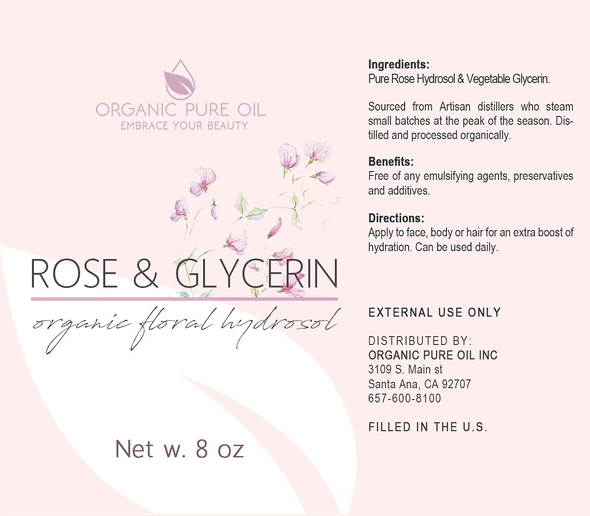 Rosewater Glycerin Mist Toner Bulk Spray Facial Body Floral Cleanser Pure Rose Hydrosol and Vegetable Glycerine Moisturizing Cleansing Toning Mix