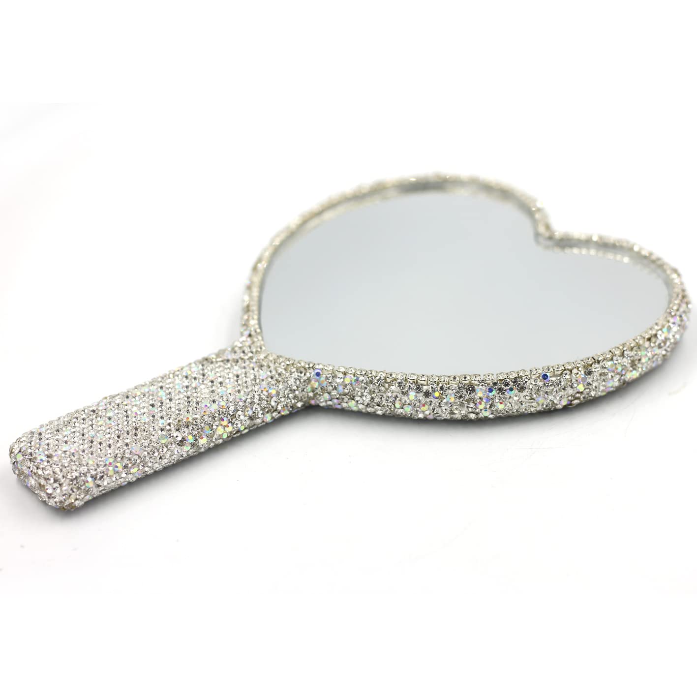 Bestbling Bling Rhinestone Heart Handheld Mirror - Portable & Dazzling Makeup Mirror for On-The-Go Touch-ups (Plastic White)