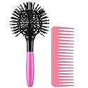 3D Bomb Curl Hair Brush 360° Round Styling Hair Brush Detangling Hairbrush Spherical Ball Brush Salon Round Hair Curling Curler and Wide Tooth Comb