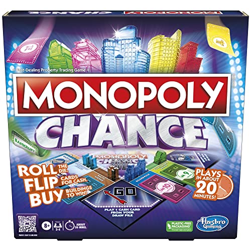 Monopoly Chance Board Game for Adults and Kids | Fast-Paced Family Party Game | Ages 8+ | 2-4 Players | 20 Mins. Average (Amazon Exclusive)
