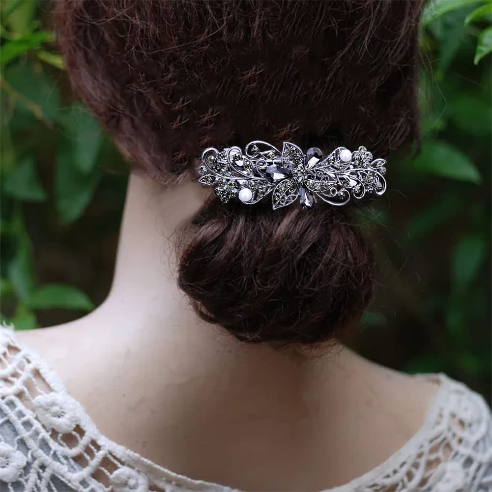4 PCS Hair Barrettes for Women Ladies, Flower Crystal Rhinestones Barrette Pearl Spring Hair Clip Accessories Women Fashion Ponytail Holders Barrette