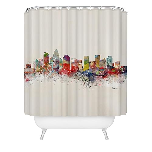 Society6 Shower Curtain - Bathroom Decor by Bri Buckley - Extra Long Fabric Shower Curtains for Bathroom, 72" x 69", Charlotte City Skyline