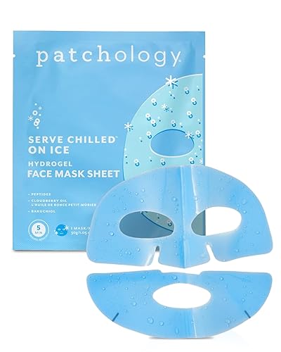 Patchology Iced Cooling and Firming Hydrogel Masks with Peptides, Cloudberry Oil and Bakuchiol. Facial Sheet Mask designed to firm skin and soothe