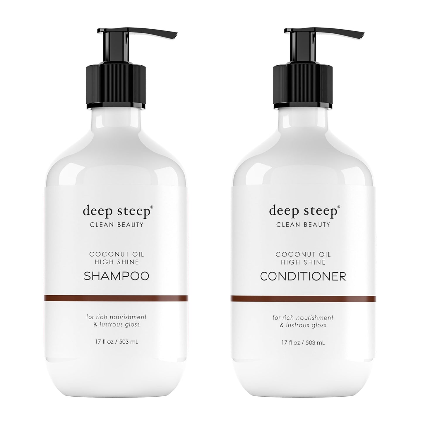 Deep Steep High Shine Coconut Oil Shampoo & Conditioner, 17 oz - Moisturizing Shampoo with Aloe Vera, Argan Oil, Rice Protein - Sulfate-Free, Vegan