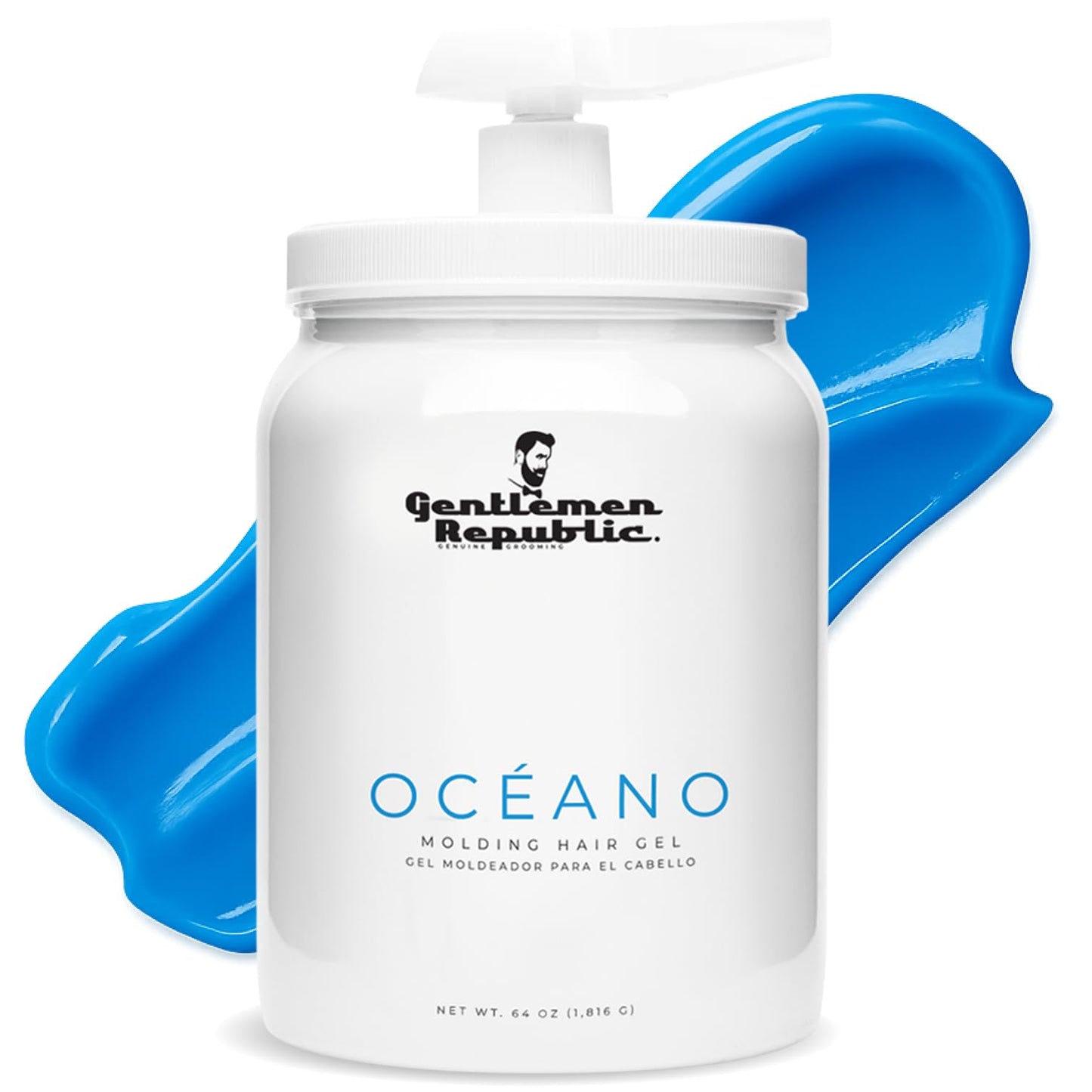 Gentlemen Republic Oceano Men's Hair Gel 64oz with Pump - Strong Touchable Hold and High Shine Styling Gel for Hair, 100% Alcohol-Free Professional