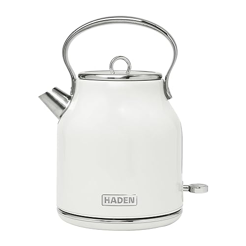Haden Heritage 1.7 Liter Stainless Steel Electric Kettle, Hot Water Kettle with 360-Degree Base and Auto Shutoff, Ivory & Chrome