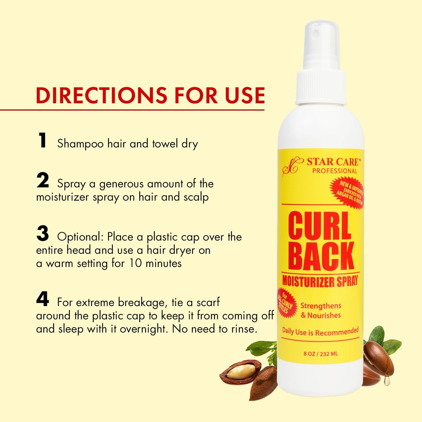 STAR CARE Curl Back Moisturizer Spray - Argan Oil & Biotin Strengthening & Nourishing Hair Mist for Braids, Locks, Afros & Curly Hair Lightweight
