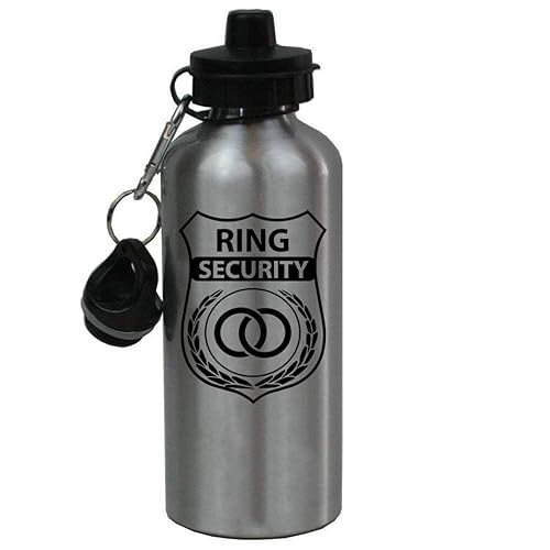 CustomGiftsNow Ring Security - Wedding Ring Bearer 20-Ounce 600ML Silver Aluminum Sport Water Bottle, 2 Lids (Black)