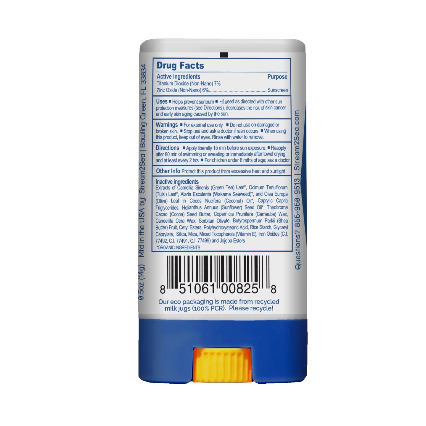 STREAM2SEA EcoStick SPF 35 Mineral Sunscreen Stick, Sweat Water Resistant Sunblock, USDA Approved Biodegradable Paraben Free Reef Safe Sunscreen