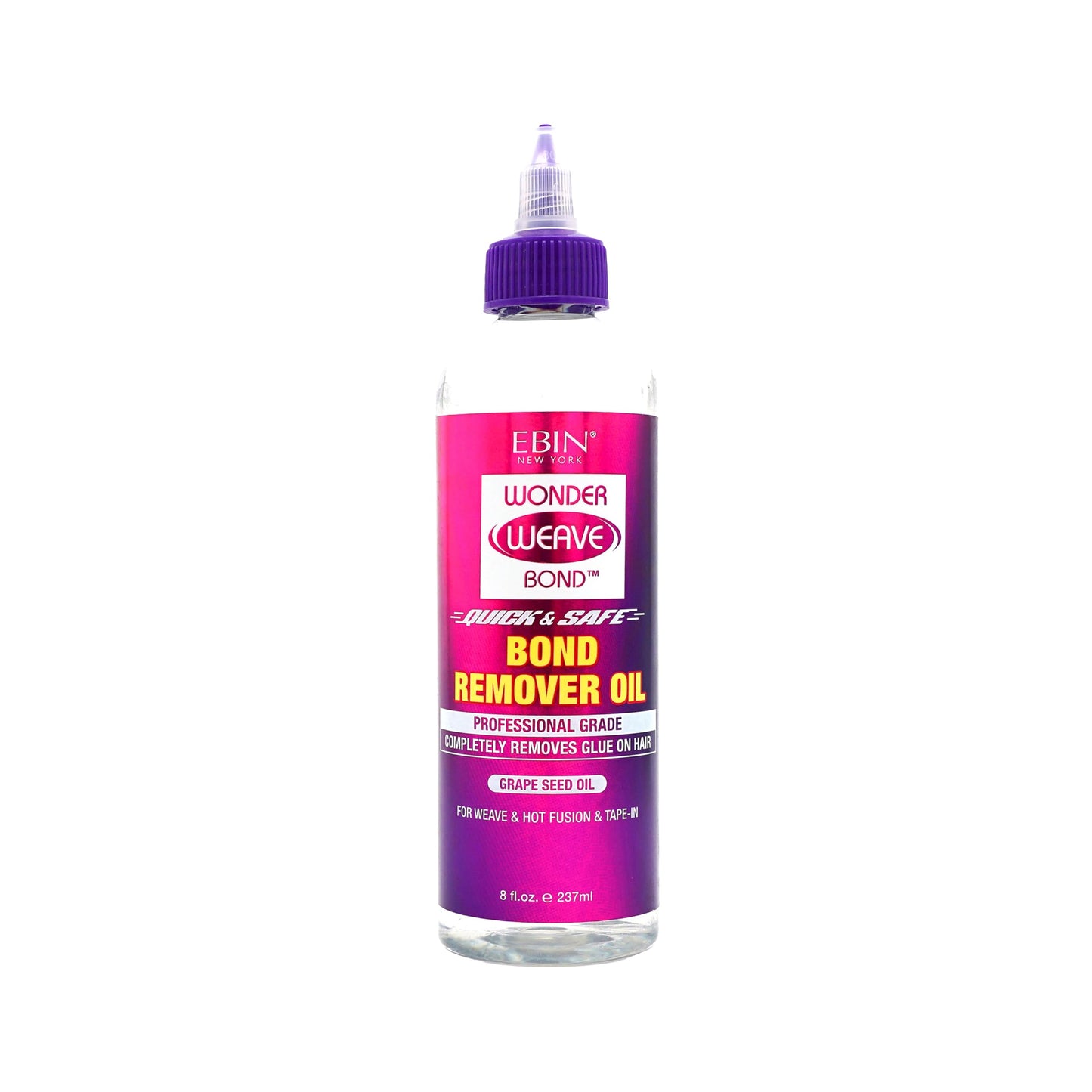 EBIN NEW YORK Wonder Weave Bond Remover Oil 8 Fl Oz - Grape Seed Oil Formula for Hair Glue, Tape-In, and Hot Infusion Extension Removal