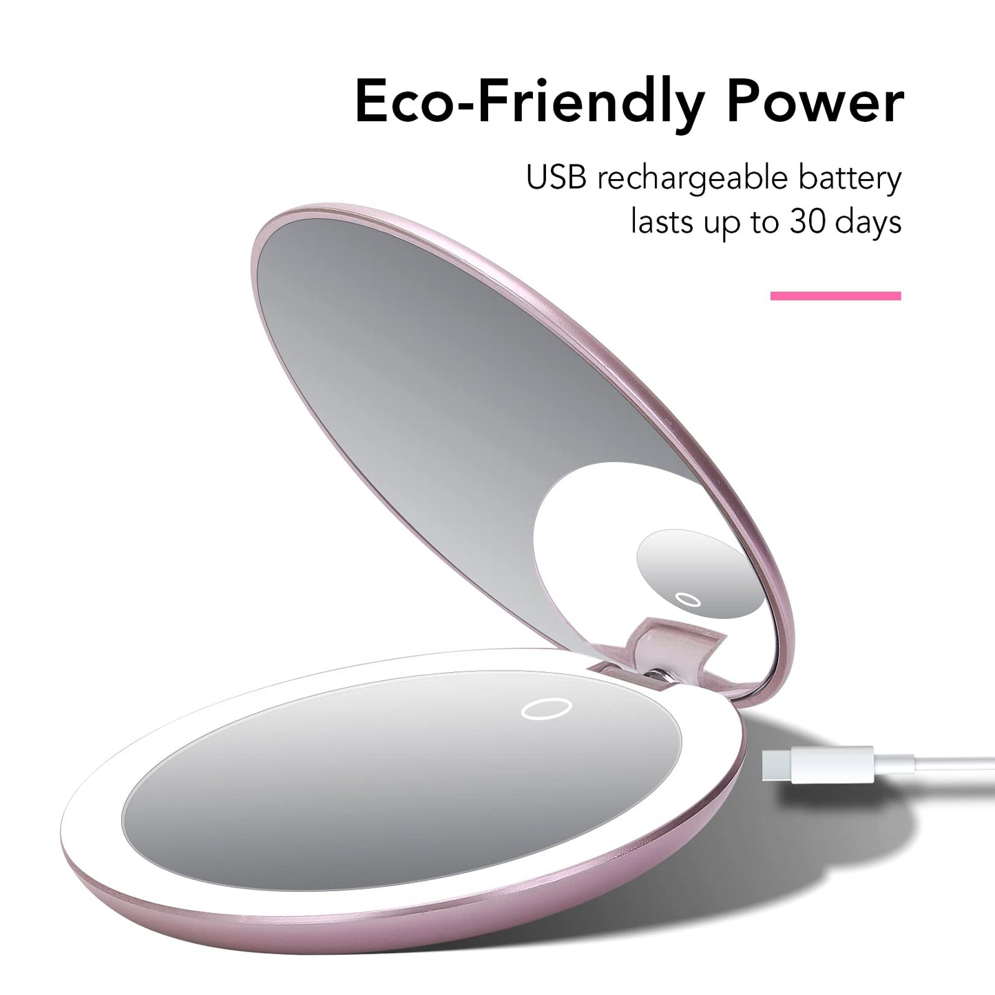 Fancii Taylor LED Lighted Travel Makeup Mirror, Rechargeable with 10x/1x Magnifying & 3 Light Settings - Compact, Portable, Large 5” Wide Hand Mirror