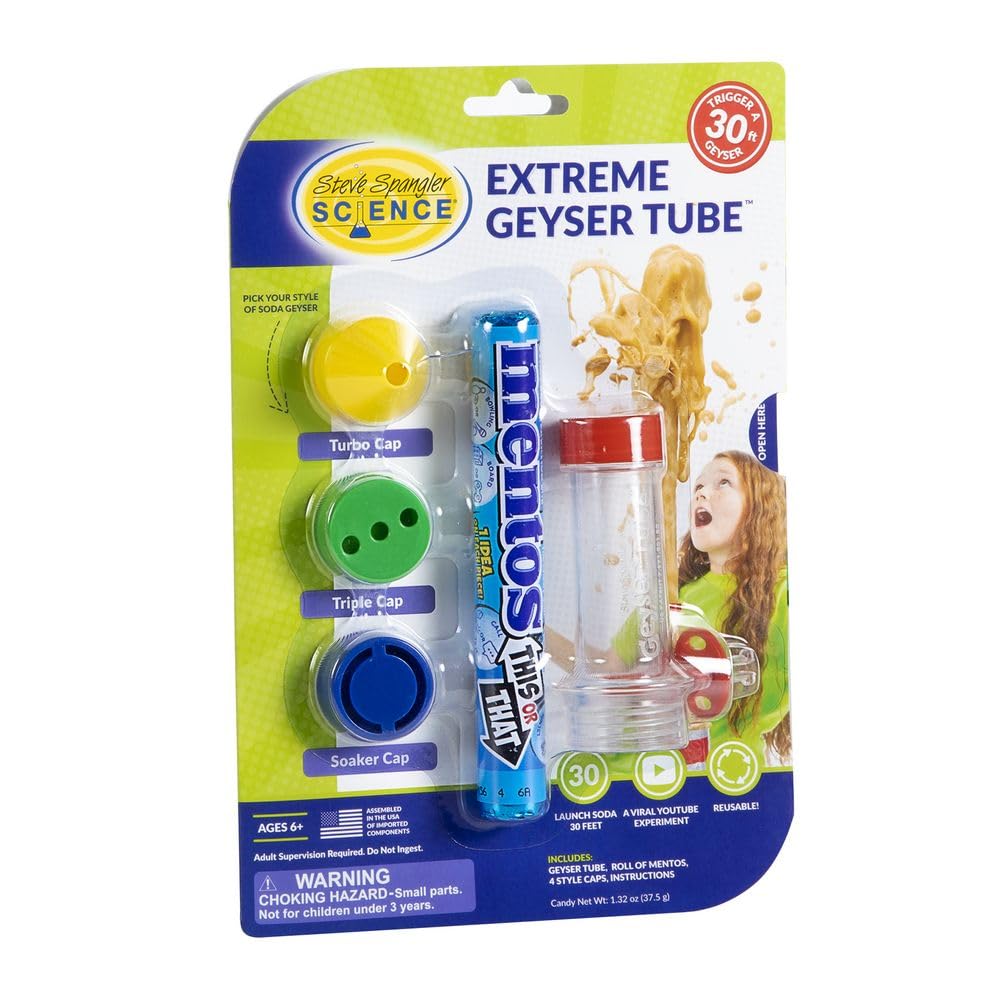 Steve Spangler Science Extreme Geyser Tube – Kids Science Kit with Mentos & Soda Experiment, Includes Tube, Candy & Spray Caps, STEM Chemistry Project