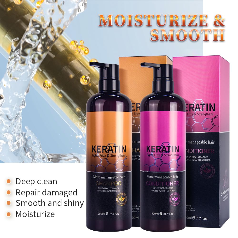 Mnequal Keratin Shampoo & Conditioner Set, Salon-quality Treatments for Dry, Damaged, Curly, Frizzy, Straight or Color Treated Hair, Paraben