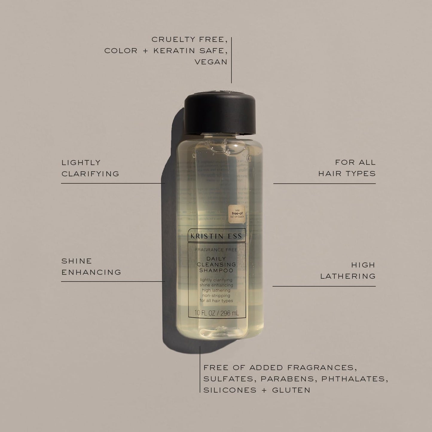 Kristin Ess Hair Fragrance Free Daily Cleansing Shampoo, Lightly Clarifying, Shine Enhancing, Vegan, Paraben, Sulfate, Phthalate and Silicone Free
