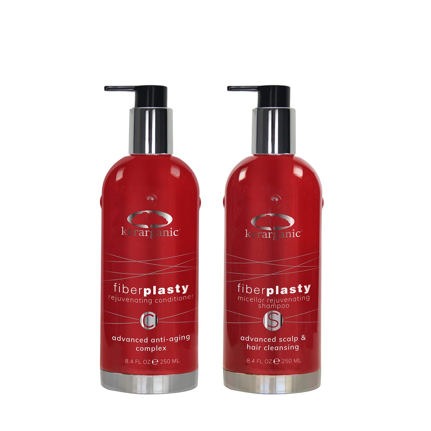 Kerarganic Fiberplasty Micellar Rejuvenating Shampoo + Fiberplasty Rejuvenating Conditioner Set (250ml/8.4oz): Advanced hair anti-aging complex.