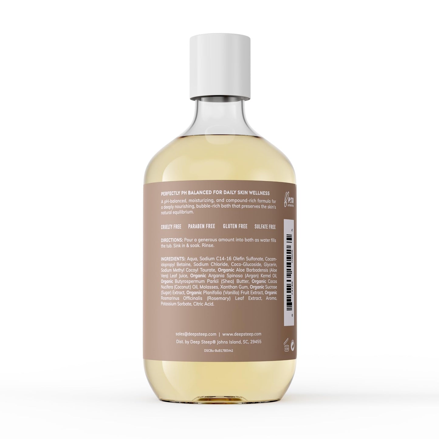 Deep Steep Brown Sugar Vanilla Bubble Bath for Women, Hypoallergenic, Clinically Tested, Clean Formula for Sensitive Skin, Sulfate-Free, 17 fl oz