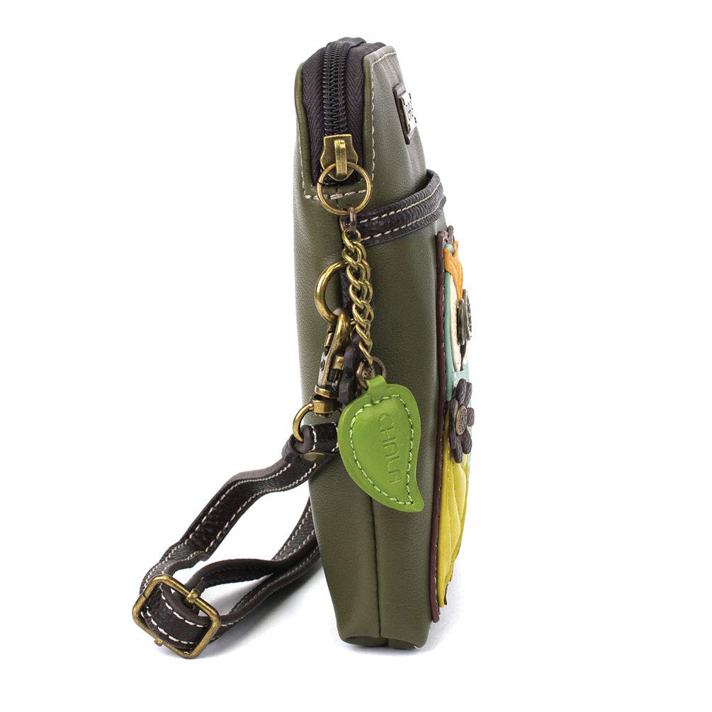 CHALA Bird Collection Cell Phone Crossbody Purse-Women PU Leather/Canvas Multicolor Handbag with Adjustable Strap - Owl A - olive