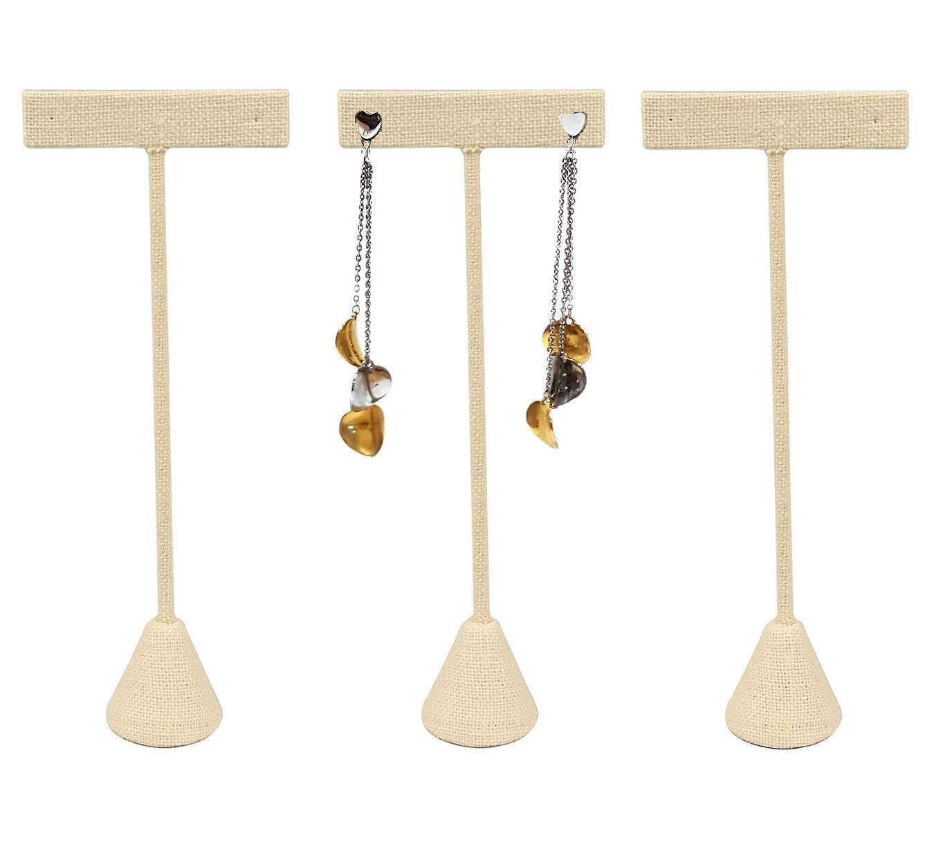 N'ice Packaging - 3Qty Beige Linen 6.75" High Free-Standing Earring T-Stand Display, T Shape Holder for Tradeshow, Home Business, Promotion, or just…