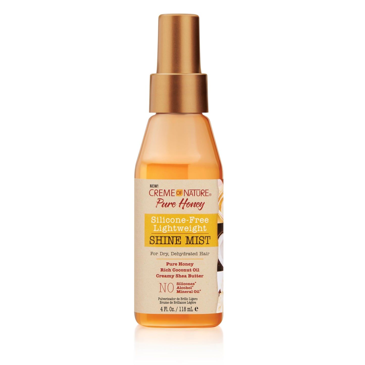 Creme of Nature Pure Honey Silicone-Free Lightweight Shine Mist & Finishing Spray for Instant Shine & Moisture, With Honey, Coconut Oil & Shea Butter
