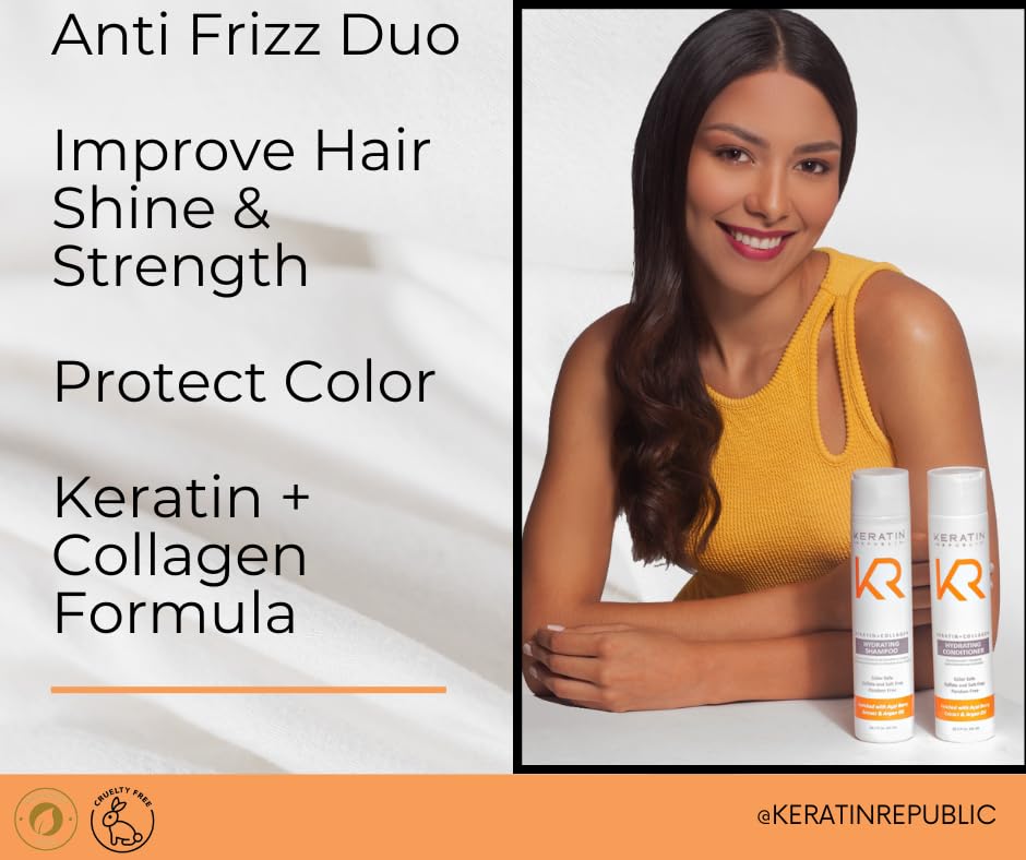 Keratin Republic Anti-Frizz Shampoo & Conditioner Duo | Keratin + Collagen | Sulfate, Salt & Paraben Free | Color Safe | Açaí Berry & Argan Oil | Gift