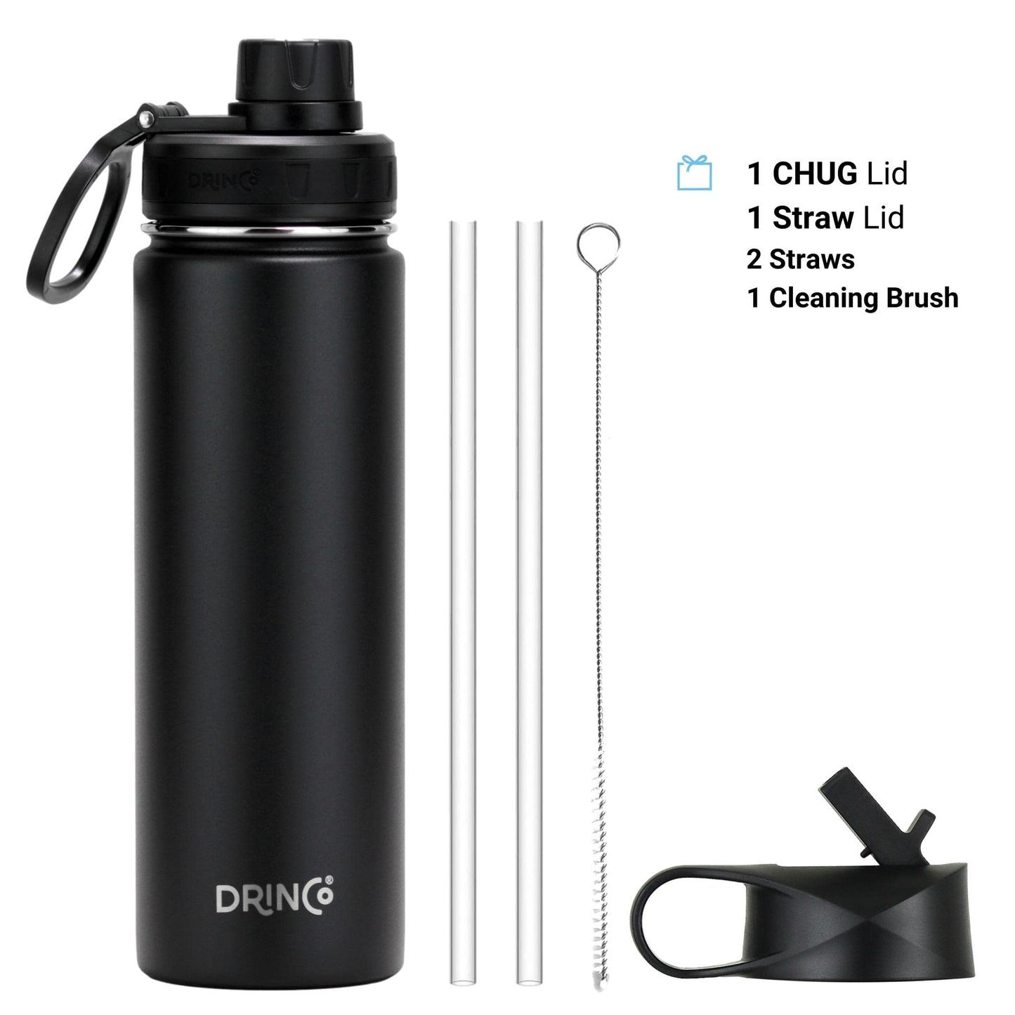 Drinco Stainless Steel Water Bottle Spout Lid Vacuum Insulated Double Wall Water Bottle Wide Mouth (40oz 32oz 22oz 18oz 14oz) Leak Proof Keep Cold