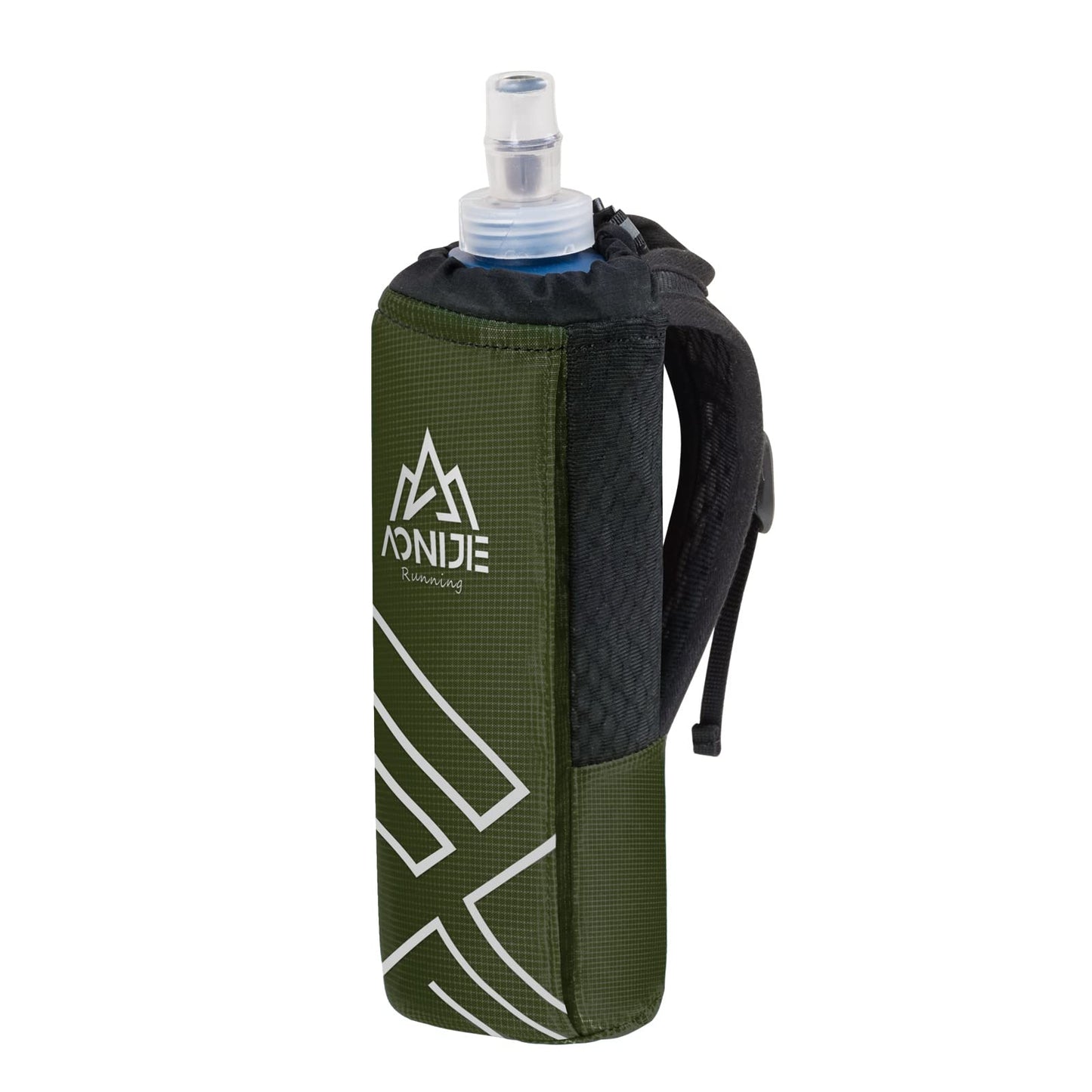 AONIJIE Quick Grip Handheld Water Bottle for Running, Hand Strap Hydration Pack with 500ml Handheld Soft Flask Water Bottle (Olive Green)