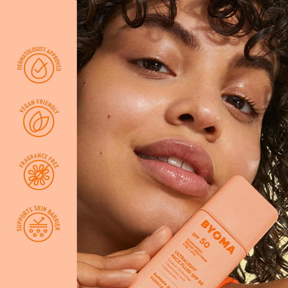 BYOMA SPF 50 Face Fluid - Ultra-Lightweight Facial Sunscreen for All Skin Tones - Luminous Glow, No White Cast - SPF Moisturizer Strengthens Skin Beauty and Personal Care BYOMA