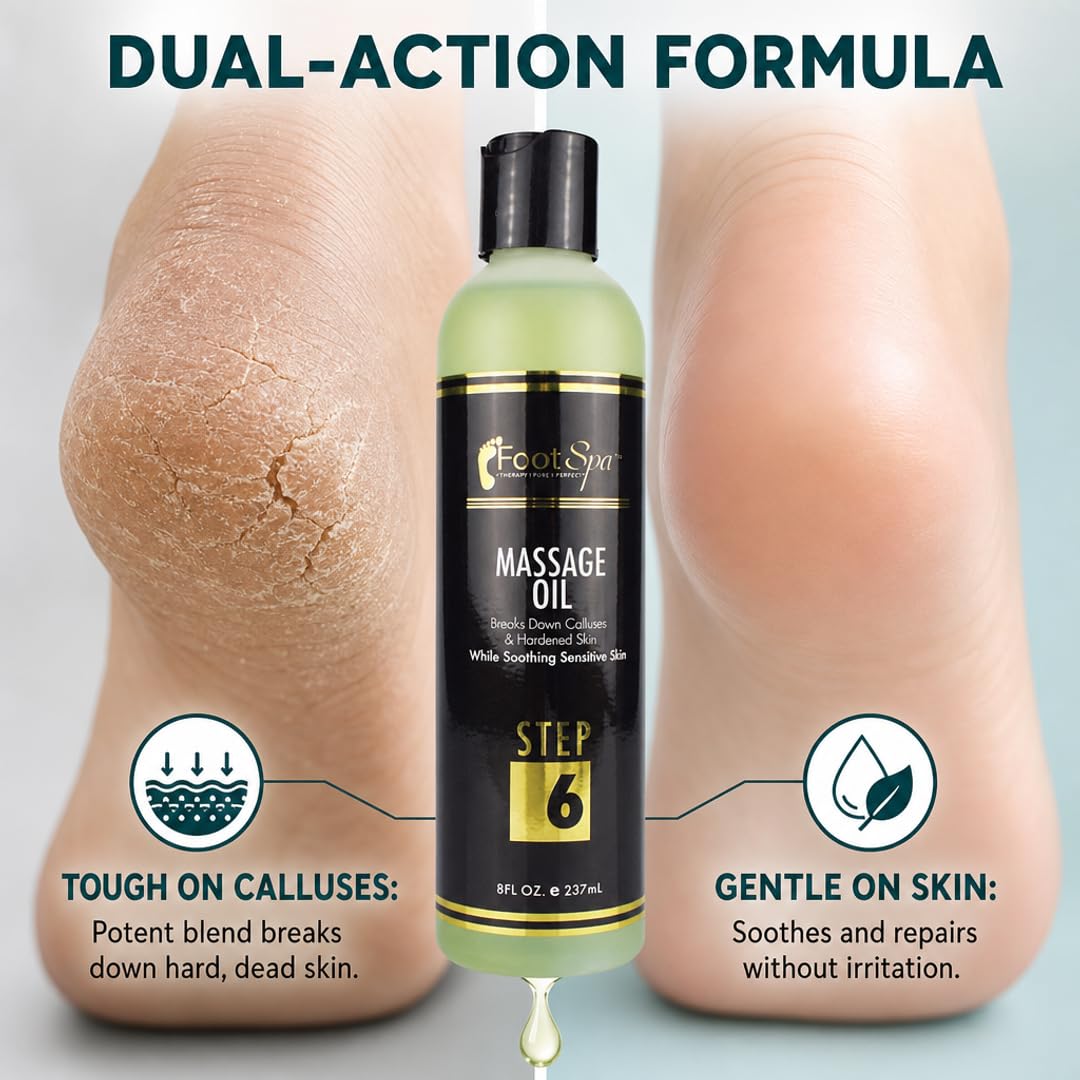 Foot SPA Pedicure Massage Oil - Tea Tree, Peppermint & Eucalyptus Blend for Callus Softening & Cracked Heel Repair | Cooling Relief | Professional