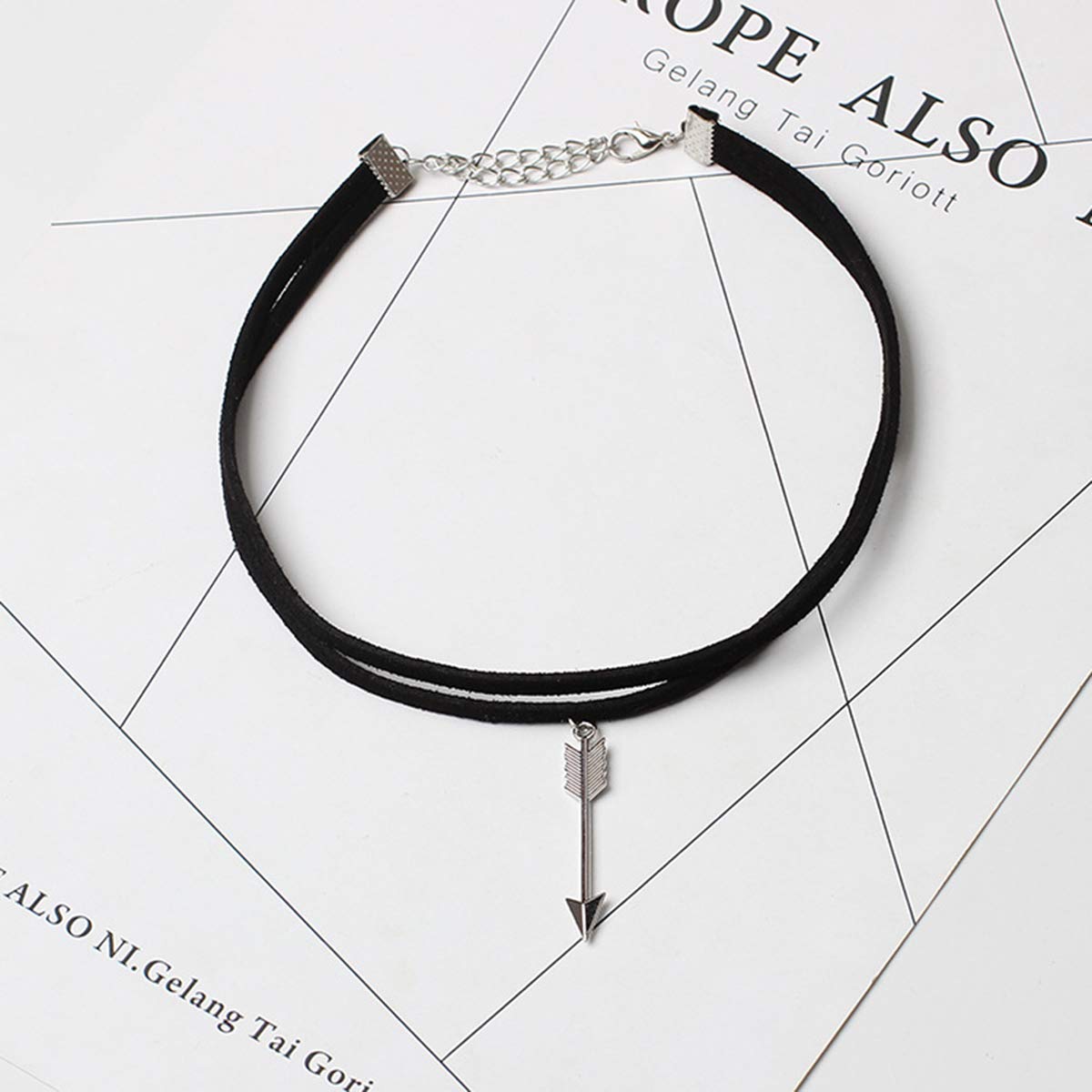 DoubleNine Arrow Pendant Choker Black Gothic Vengan Suede Necklace for Women