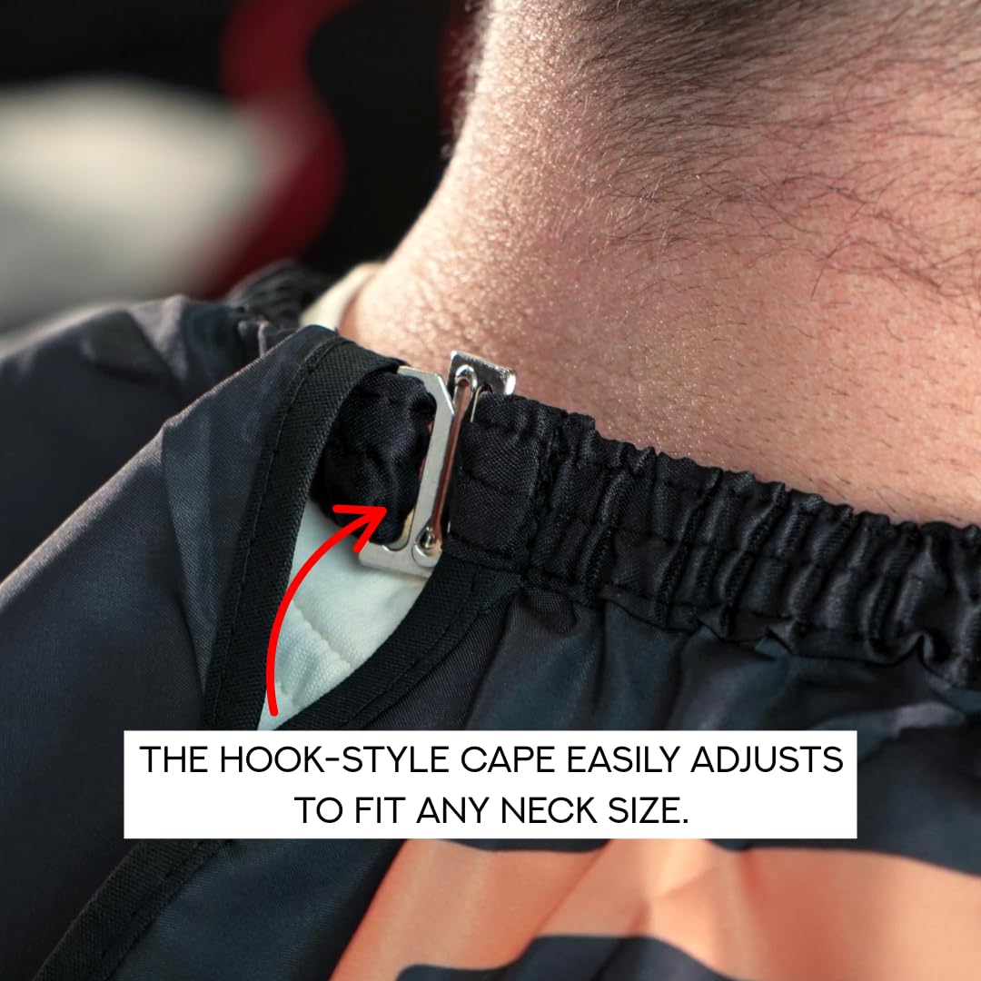 Supreme Trimmer Premium Barber Cape | Professional Hair Stylist Waterproof, Hook Closure Cape; Salon, Barber, or Home Use | Drip King