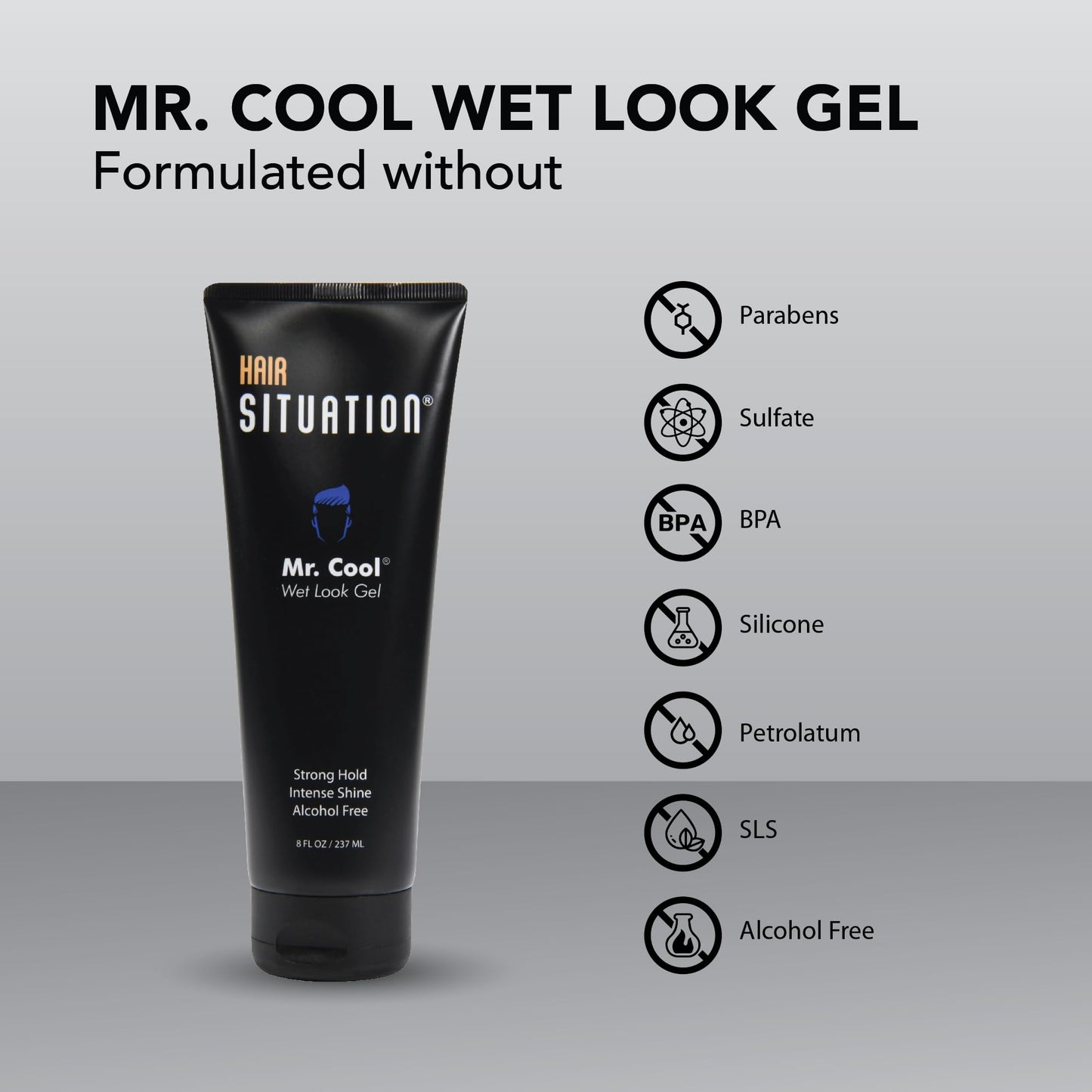 Hair Situation Mr. Cool Wet Look Hair Gel - Strong Hold, High Shine and Alcohol-Free Formula Mr. Vibrant Volumizing Shampoo for Thinning and Receding