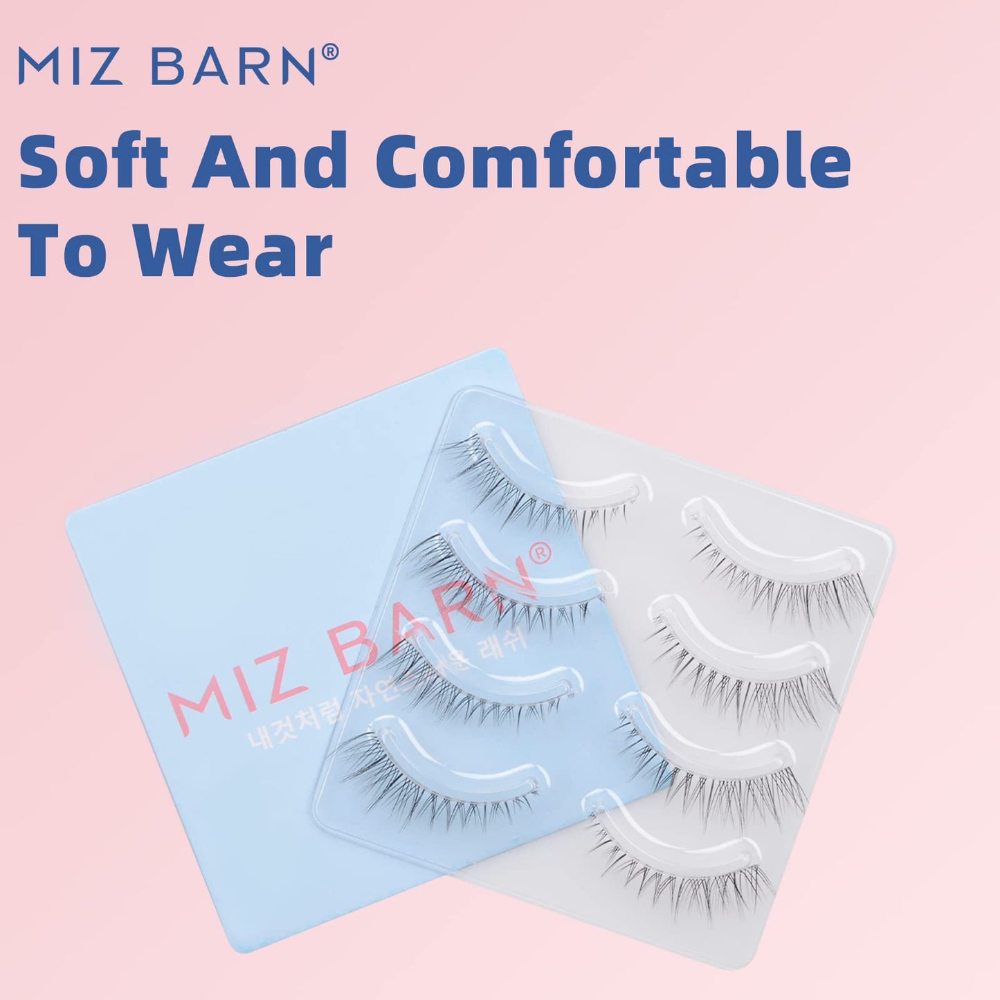 Miz Barn Daily Lashes 4 Pairs Natural Look False Eyelashes, Natural Soft Lightweight Comfortable Short Lashes Strip Cross Clear Band Handmade False