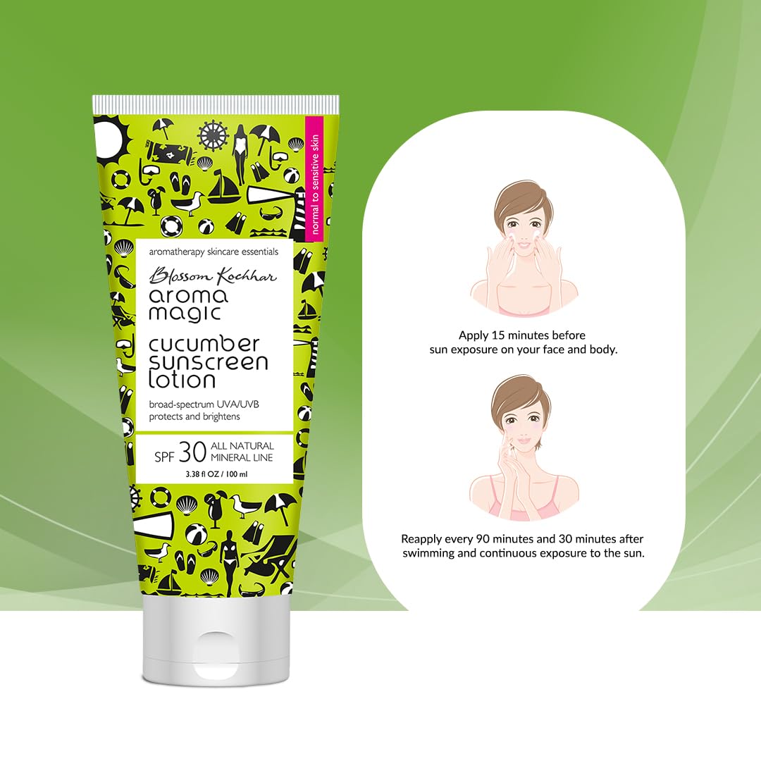 Aroma Magic Cucumber Sunscreen Lotion with SPF 30 | Non-Nano Zinc Oxide Mineral Sunblock | Broad Spectrum UVA/UVB Sun Protection | Soothes & Cools