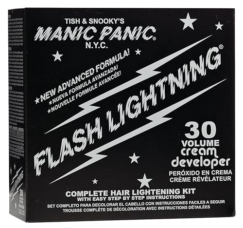 MANIC PANIC Flash Lightning Hair Bleach Kit - Bleach Powder + 30 Volume Developer - Hair Lightener for Dark Shades - Lifts Up to 5 Levels - Achieve